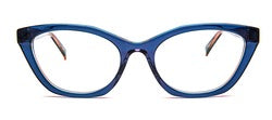 Bevel Salaun in Scuba Blue/Coral, handmade Japanese eyewear at Visionary Optics NYC