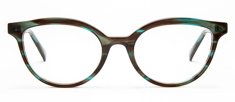 Bevel Shannon P in Aqua Tortoise, handmade Japanese eyewear at Visionary Optics NYC