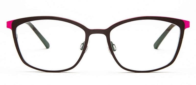 Bevel Jessica F in Granite/Pink Lipstick, handmade Japanese eyewear at Visionary Optics NYC