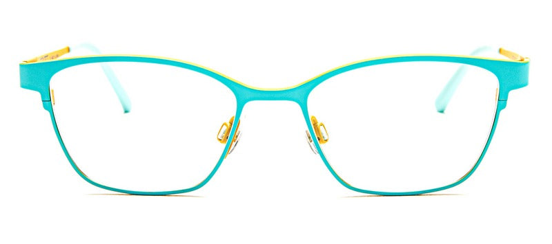 Bevel Riad in Aqua Sky/Mimosa, handmade Japanese eyewear at Visionary Optics NYC