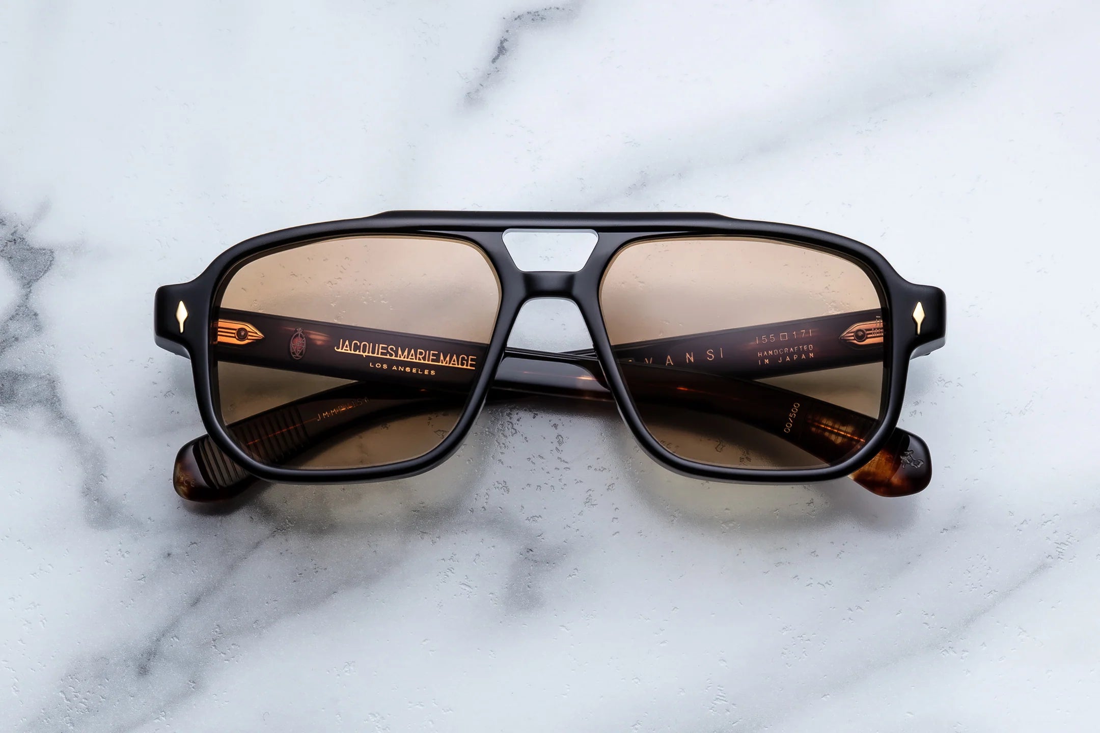 Jacques Marie Mage Evans (Sunglasses) in 15A Noir 15 Brass Gradient - Luxury Eyewear
