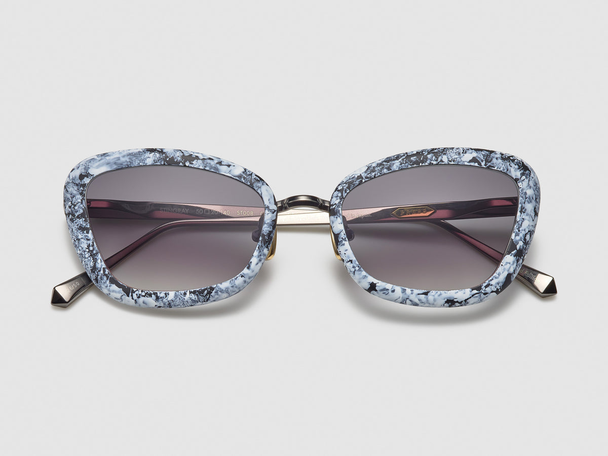 Press Stingray Marble SE Sunglasses in White Marble / Ruthenium