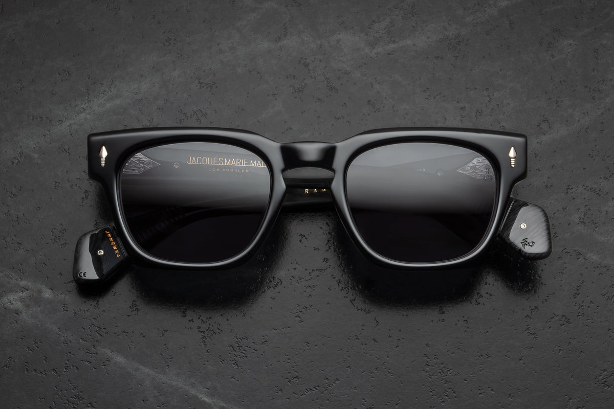 Jacques Marie Mage Rawlins Sunglasses in Obsidian Haze, Onyx Glass Polarized Mineral Glass, Silver at Visionary Optics NYC