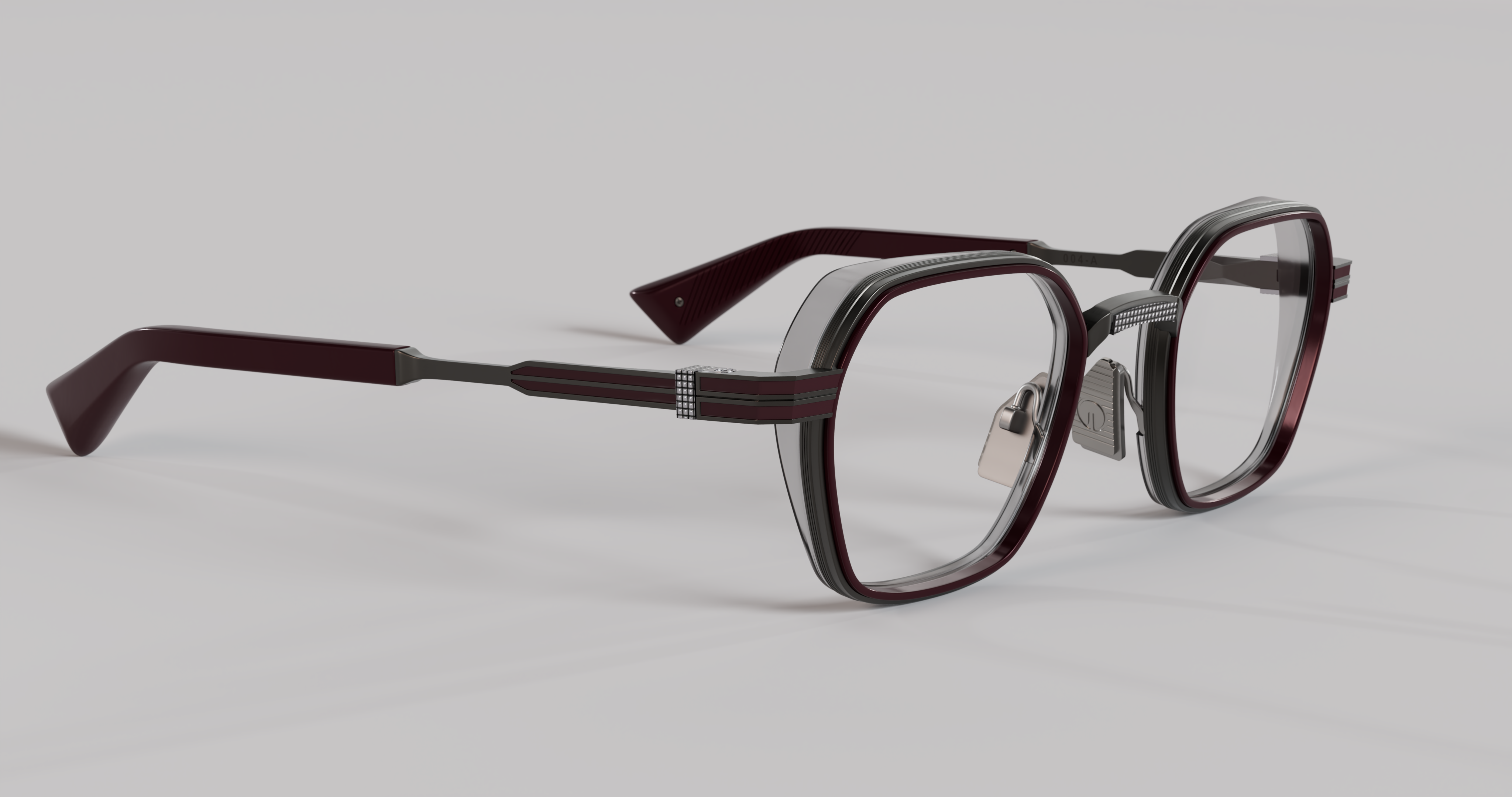 Masunaga MOC 004 Color A — Brushed Gunmetal / Burgundy – Grey Crystal