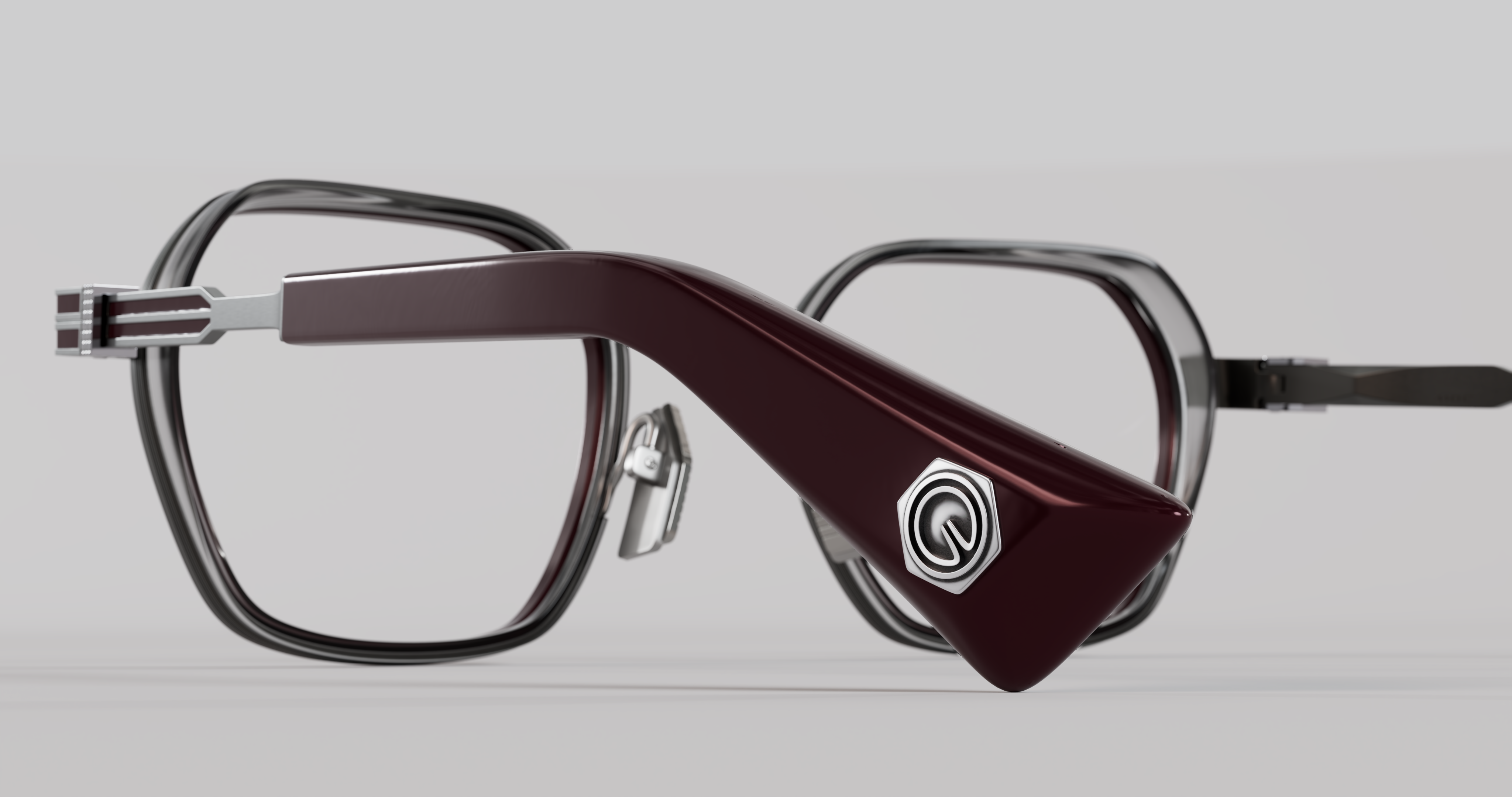 Masunaga MOC 004 Color A — Brushed Gunmetal / Burgundy – Grey Crystal