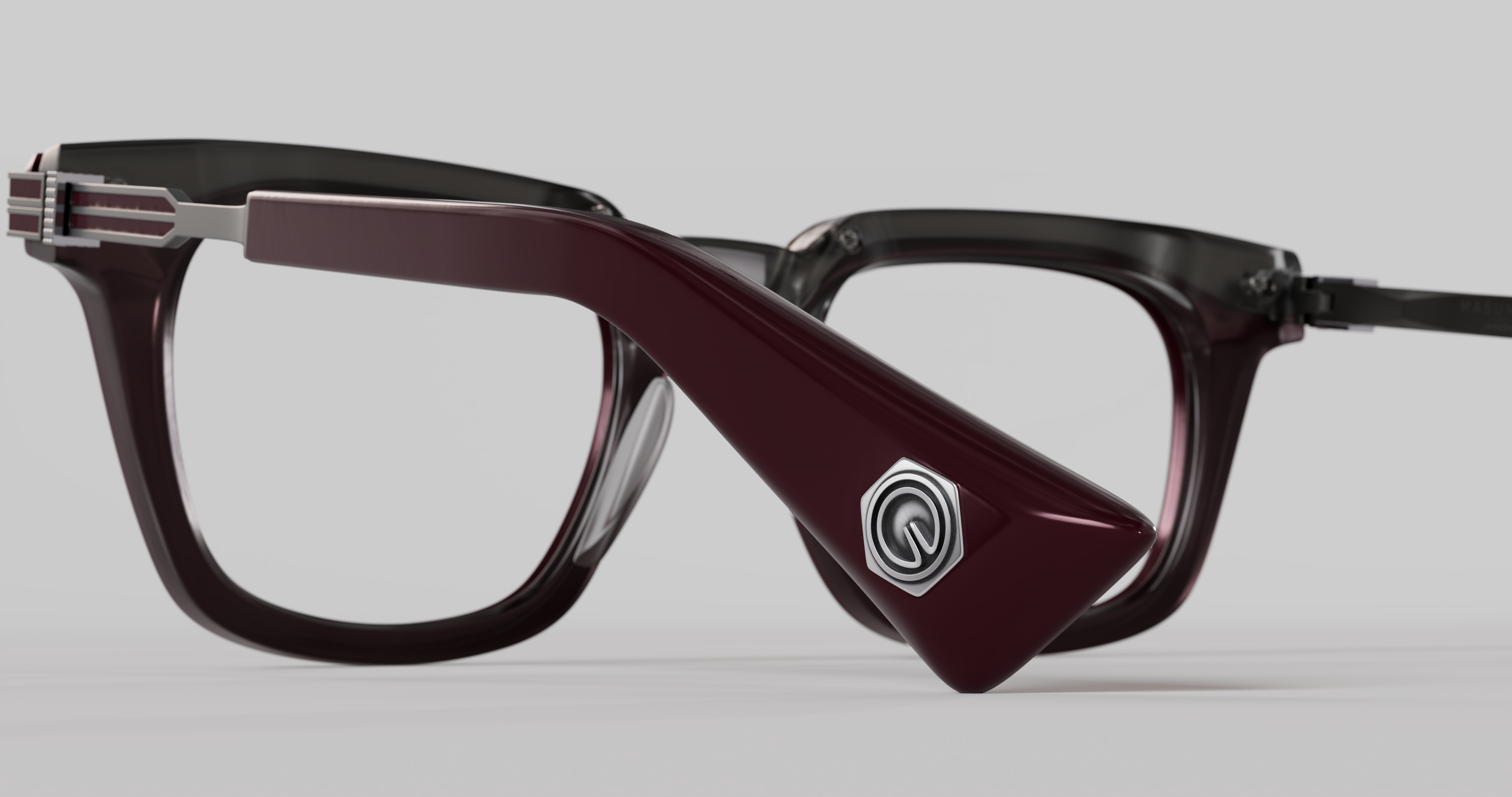 Masunaga MOC 005 Color A — Brushed Gunmetal / Burgundy – Grey Crystal