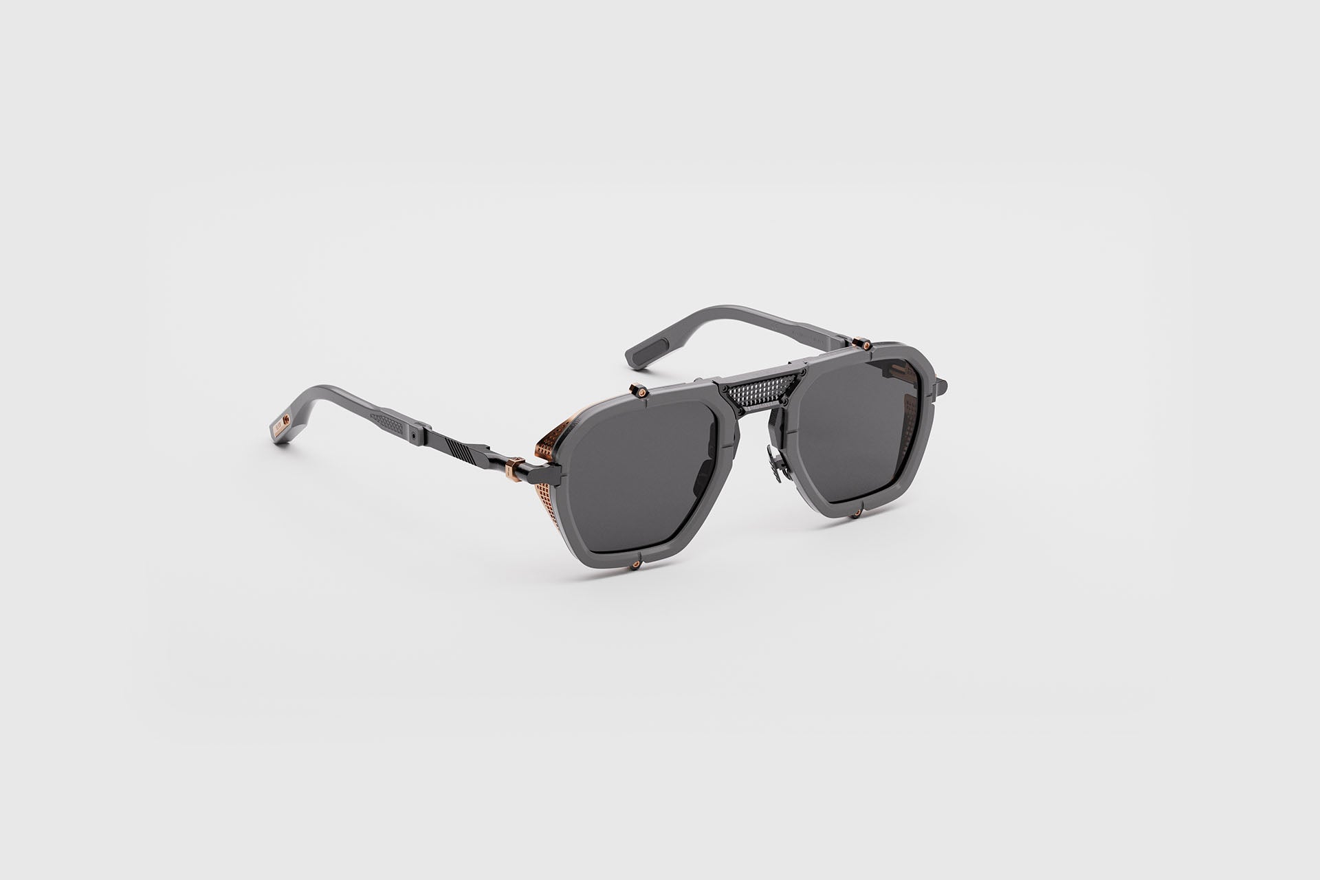 Movitra Nomad 02 sunglasses in C3 Solid Grey (Matte), three-quarter view showing titanium blinkers