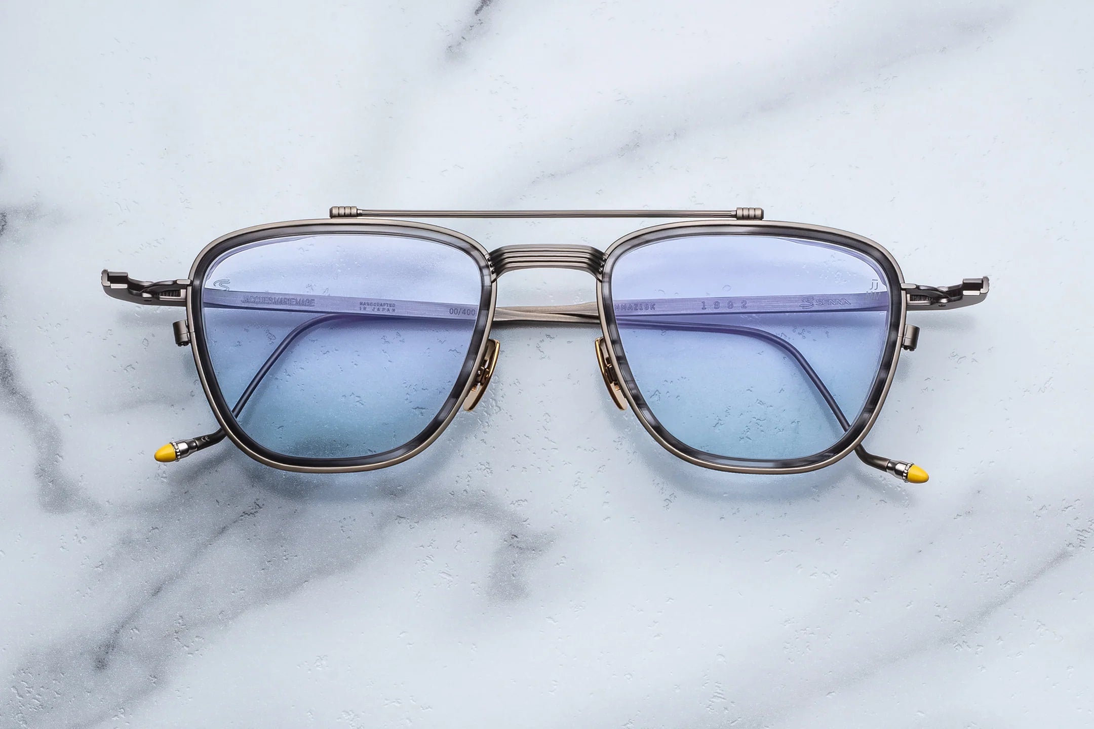 Jacques Marie Mage Ayrton Senna × JMM: 1992 in 19K Antique Gunmetal Light Blue - Luxury Eyewear