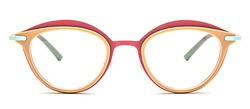 Bevel Dreezy in Reddish Pink Dust Grey, handmade Japanese eyewear at Visionary Optics NYC
