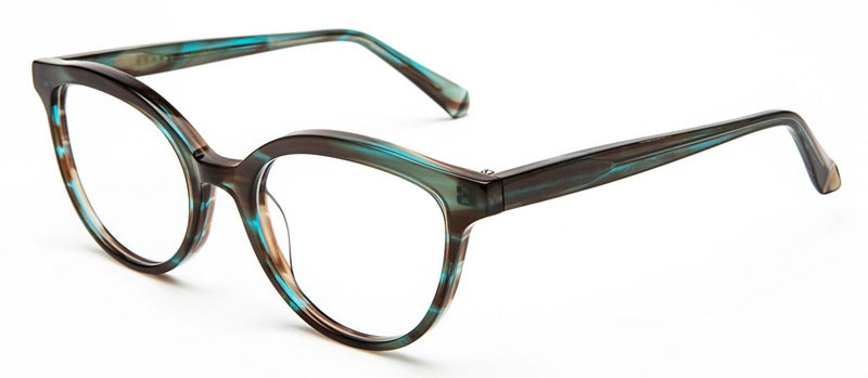 Bevel Shannon P in Aqua Tortoise, handmade Japanese eyewear at Visionary Optics NYC