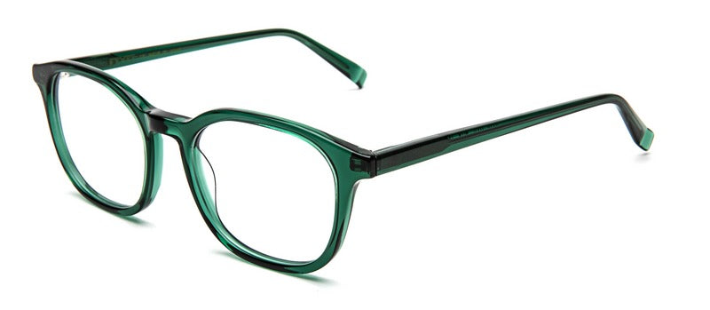 Bevel Vail in Transparent Hunter Green, handmade Japanese eyewear at Visionary Optics NYC