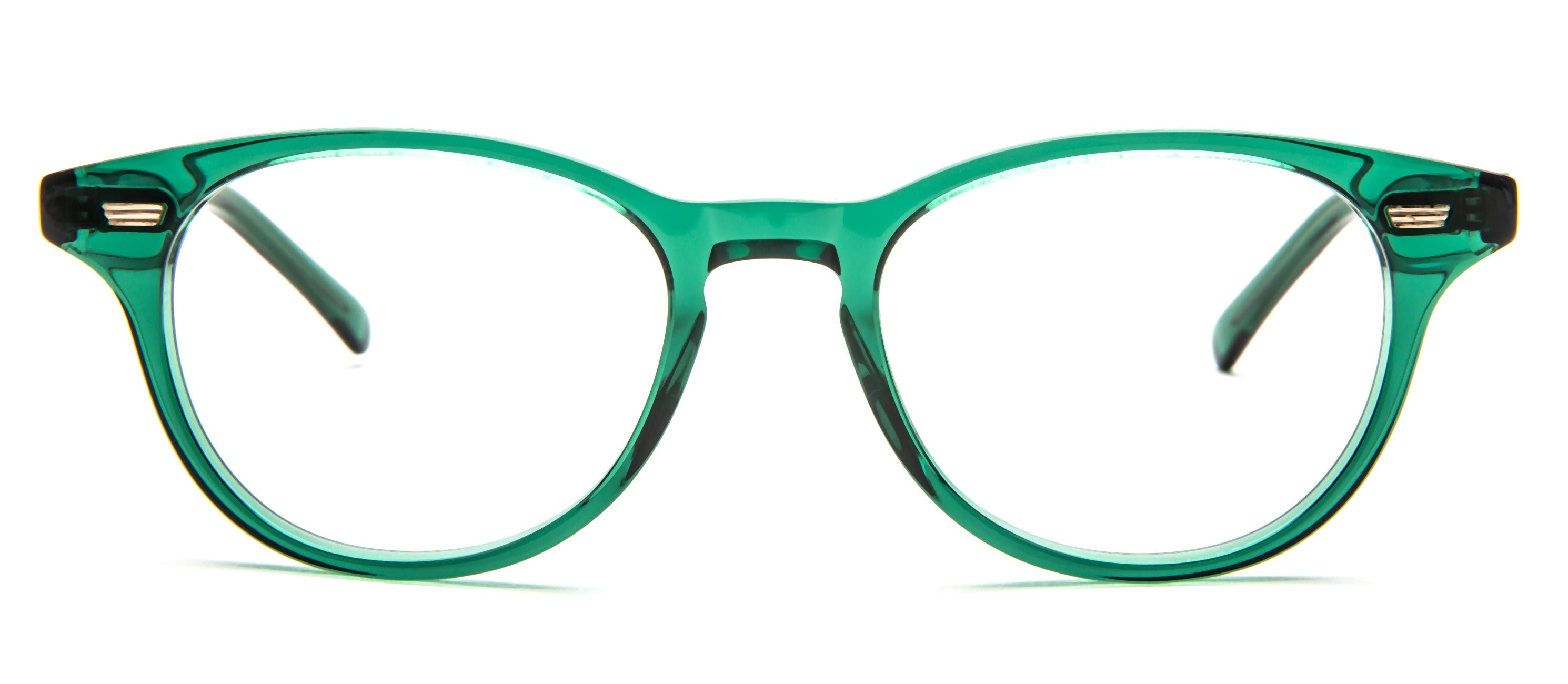 Bevel Chamomile in Transparent Hunter Green, handmade Japanese eyewear at Visionary Optics NYC
