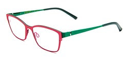 Bevel Willits in Warm Red/Tech Green, handmade Japanese eyewear at Visionary Optics NYC