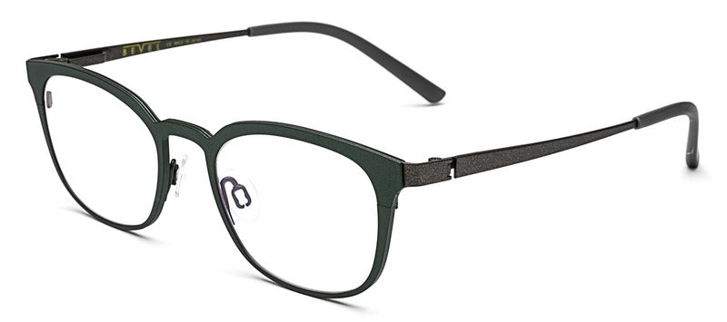 Bevel Mercurio in Forest Green/Dark Grey, handmade Japanese eyewear at Visionary Optics NYC