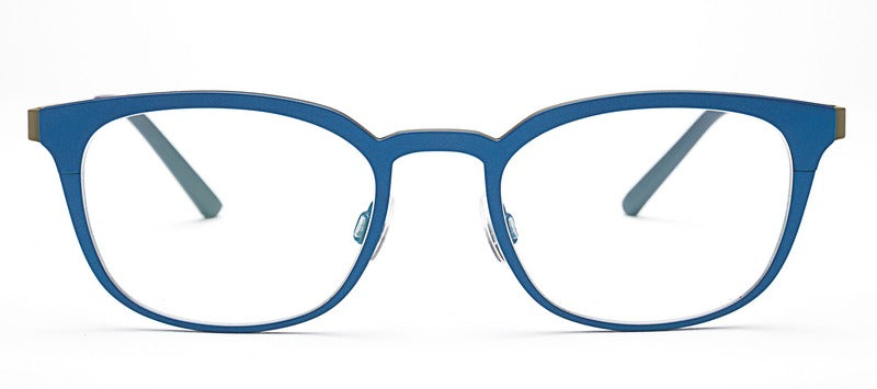 Bevel Mercurio in Marine Blue/Olive Oil, handmade Japanese eyewear at Visionary Optics NYC