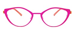 Bevel Dixie in Pink Lipstick/Claudio Orange, handmade Japanese eyewear at Visionary Optics NYC