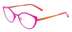 Bevel Dixie in Pink Lipstick/Claudio Orange, handmade Japanese eyewear at Visionary Optics NYC