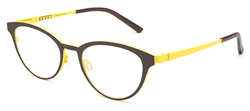 Bevel Lavinia in Granite/Soft Citrus, handmade Japanese eyewear at Visionary Optics NYC