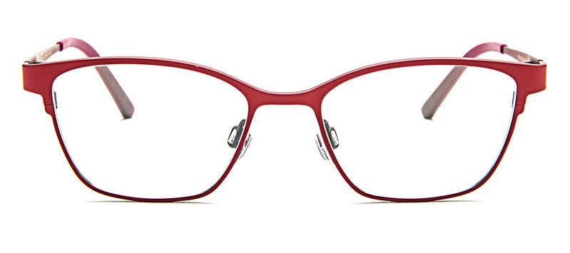 Bevel Riad in Warm Red/Eggplant, handmade Japanese eyewear at Visionary Optics NYC