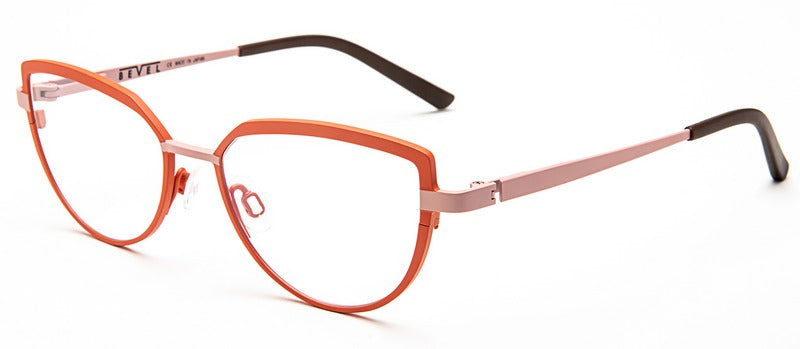 Bevel Tine V in Living Coral/Rose Quartz, handmade Japanese eyewear at Visionary Optics NYC