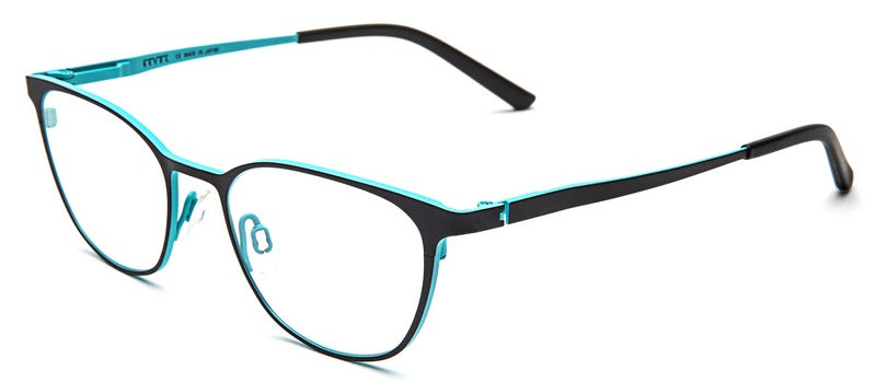 Bevel Tofino in Black Carbon/Aqua Sky, handmade Japanese eyewear at Visionary Optics NYC