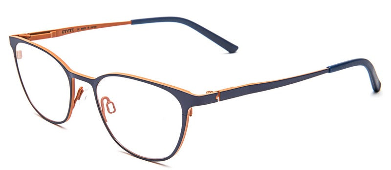 Bevel Tofino in Deep Blue/Pumpkin, handmade Japanese eyewear at Visionary Optics NYC