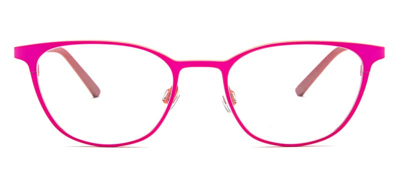 Bevel Tofino in Pink Lipstick/Claudio Orange, handmade Japanese eyewear at Visionary Optics NYC