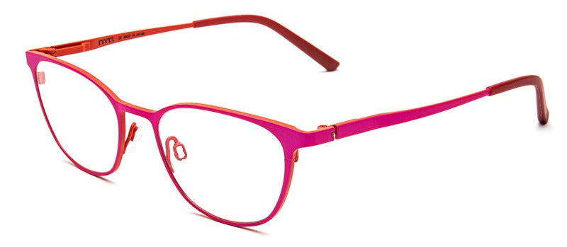 Bevel Tofino in Pink Lipstick/Claudio Orange, handmade Japanese eyewear at Visionary Optics NYC