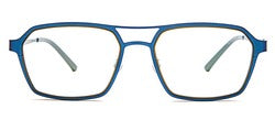Bevel Sunflower in Marine Blue/Olive Oil, handmade Japanese eyewear at Visionary Optics NYC
