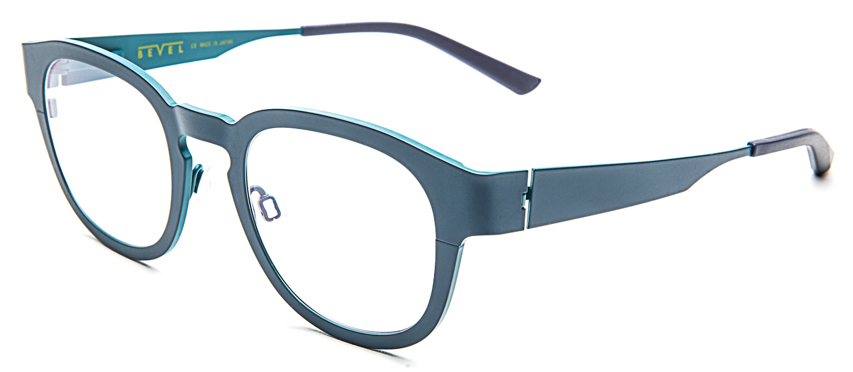 Bevel Matcha in Dark Tech Green/Light Tech Gn, handmade Japanese eyewear at Visionary Optics NYC