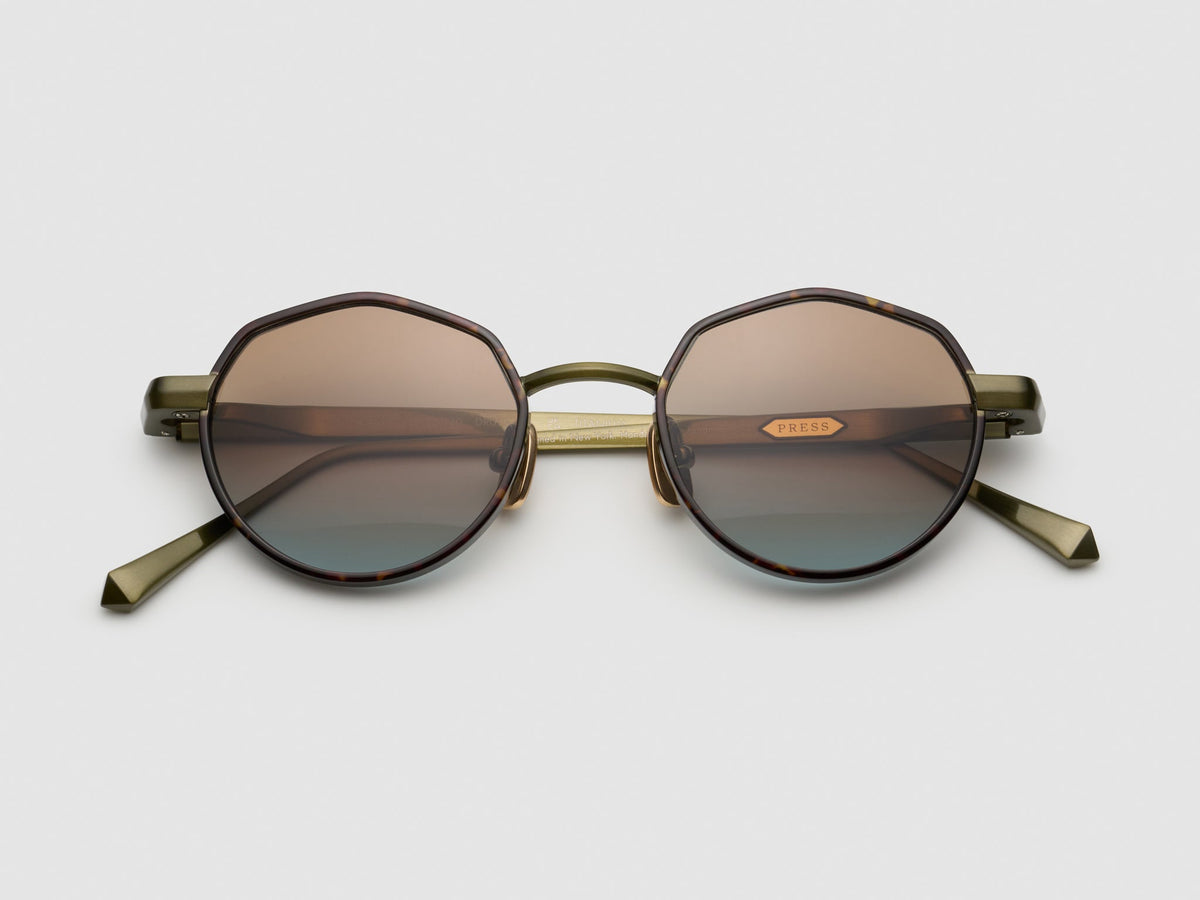 Press Cry Baby Sunglasses in ARMY TORT/BROWN TO BLUE GRAD