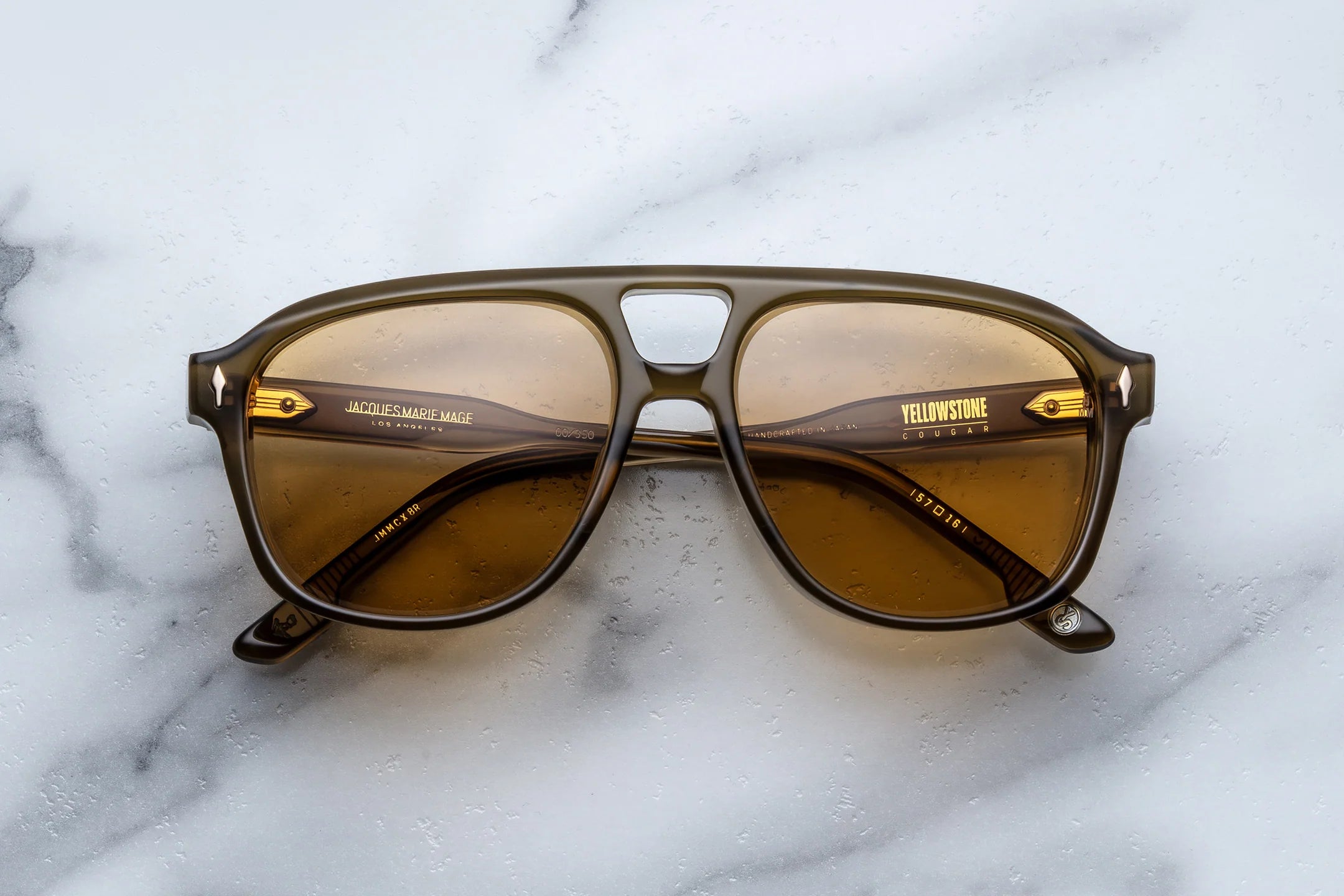 Jacques Marie Mage Jacques Marie Mage Cougar in 8R GREEN MOSS DANDELION POLARIZED - Luxury Eyewear