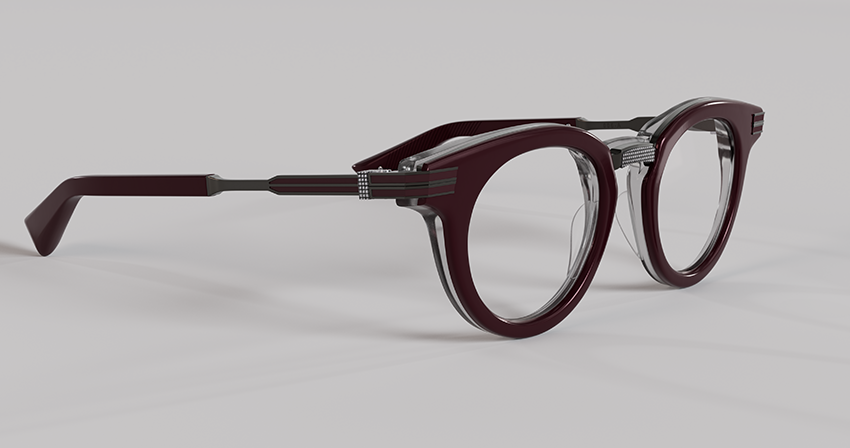 Masunaga MOC 006 Color A — Brushed Gunmetal / Burgundy – Grey Crystal