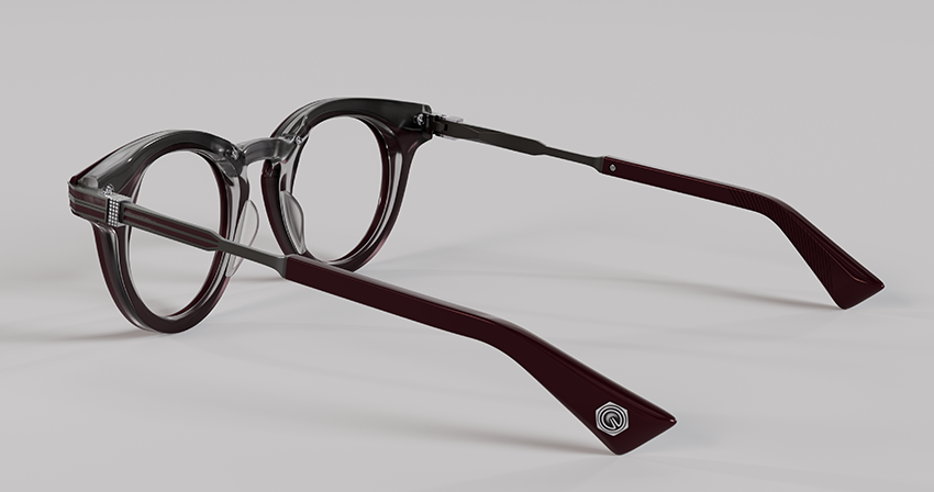 Masunaga MOC 006 Color A — Brushed Gunmetal / Burgundy – Grey Crystal