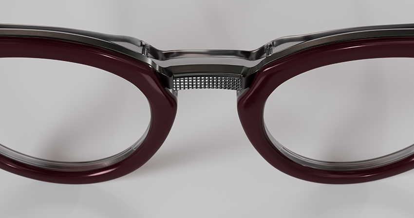 Masunaga MOC 006 Color A — Brushed Gunmetal / Burgundy – Grey Crystal