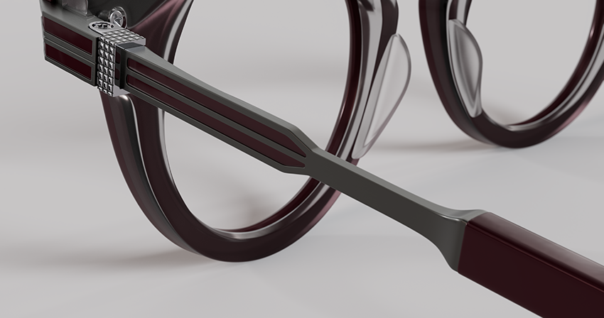 Masunaga MOC 006 Color A — Brushed Gunmetal / Burgundy – Grey Crystal