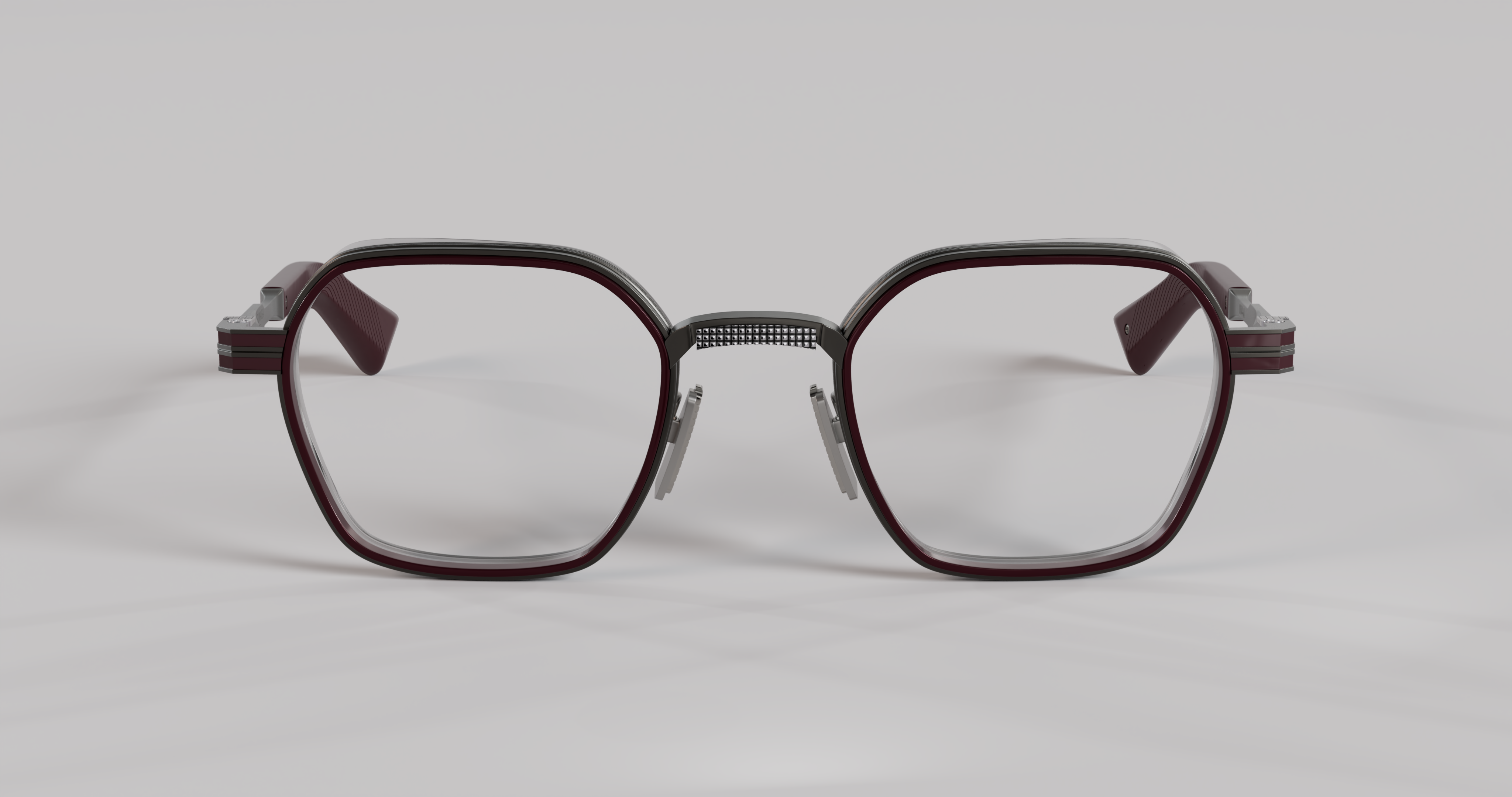 Masunaga MOC 004 Color A — Brushed Gunmetal / Burgundy – Grey Crystal