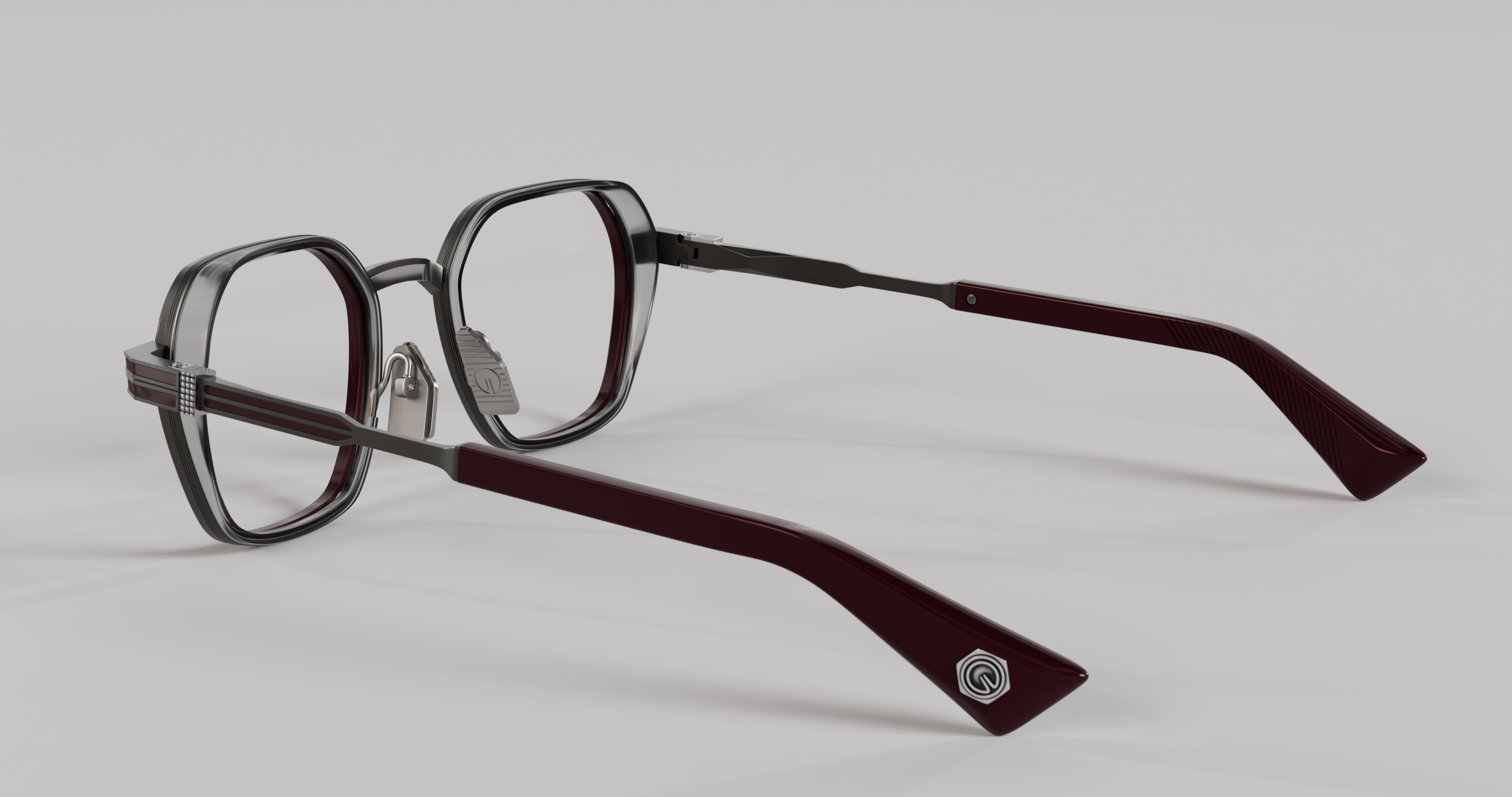 Masunaga MOC 004 Color A — Brushed Gunmetal / Burgundy – Grey Crystal