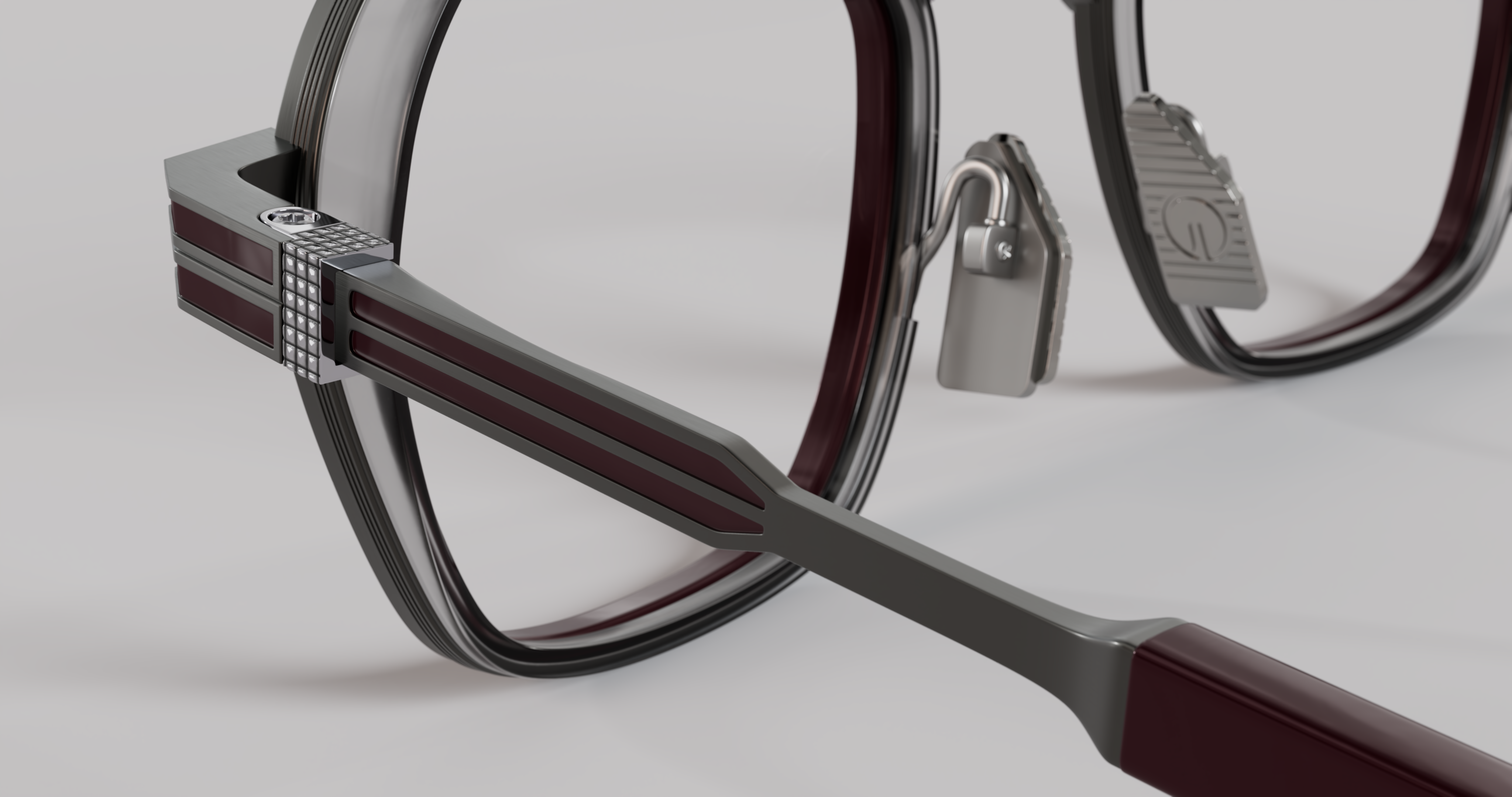 Masunaga MOC 004 Color A — Brushed Gunmetal / Burgundy – Grey Crystal