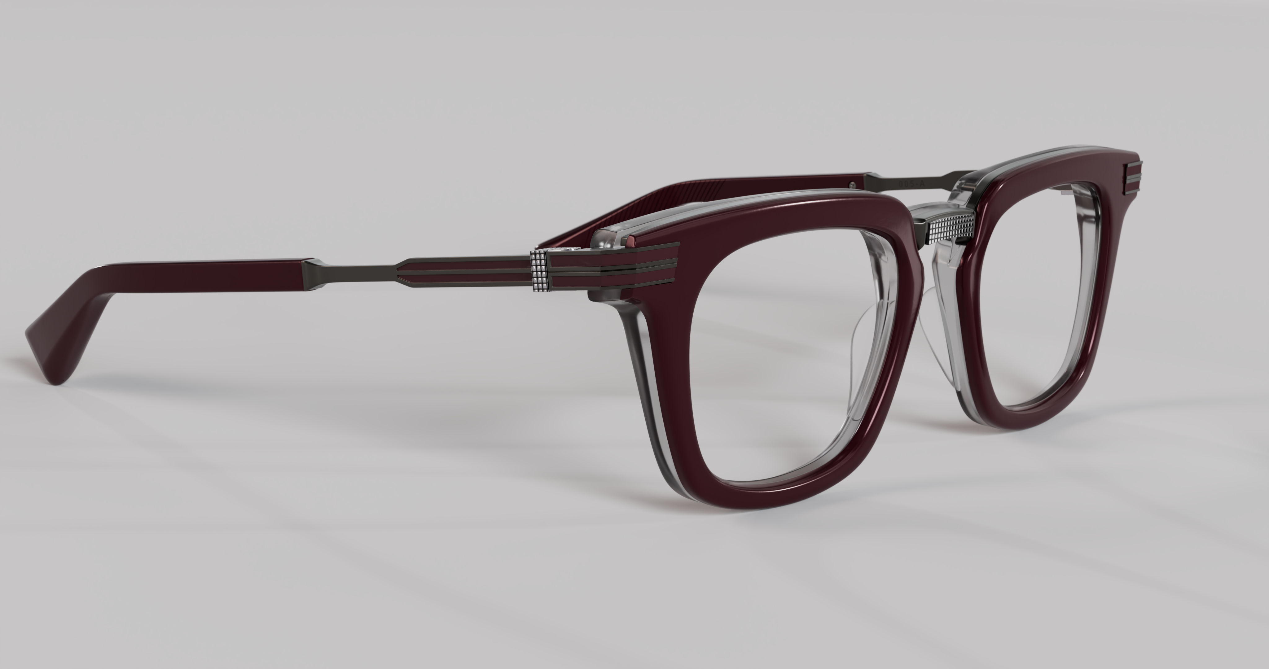 Masunaga MOC 005 Color A — Brushed Gunmetal / Burgundy – Grey Crystal