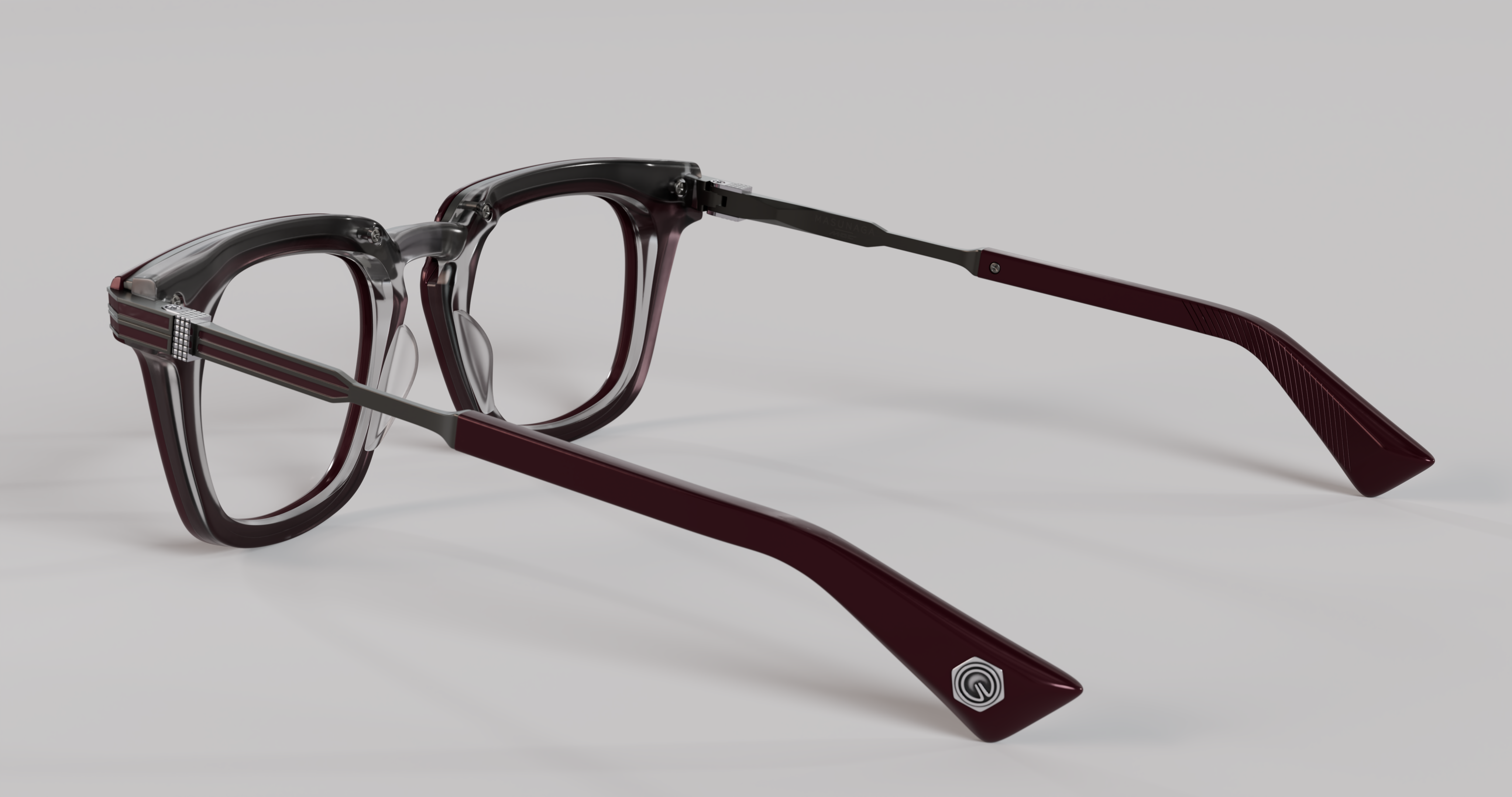 Masunaga MOC 005 Color A — Brushed Gunmetal / Burgundy – Grey Crystal