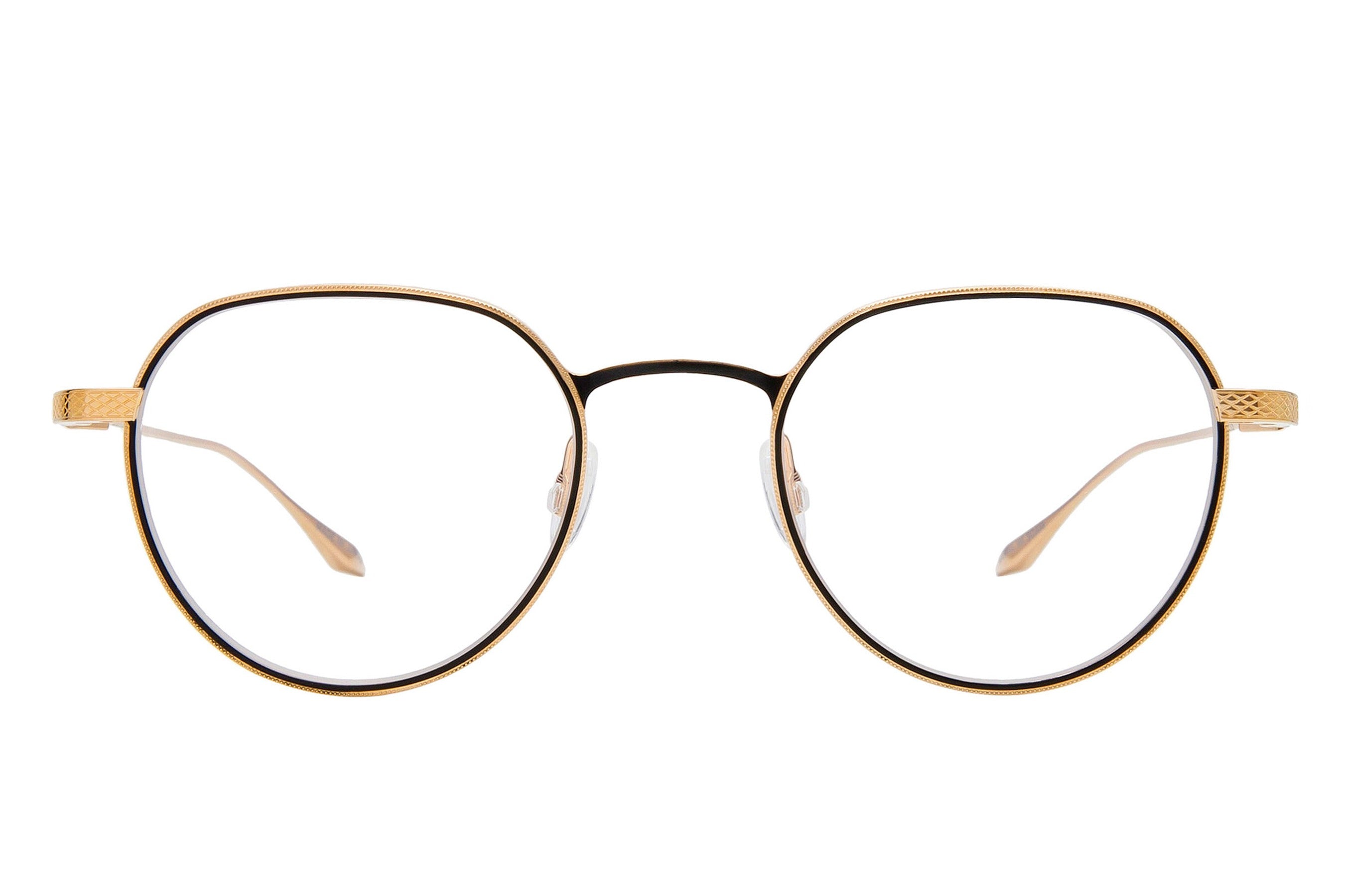 Barton Perreira Ebbets eyeglasses in Gold / Black Satin at Visionary Optics NYC