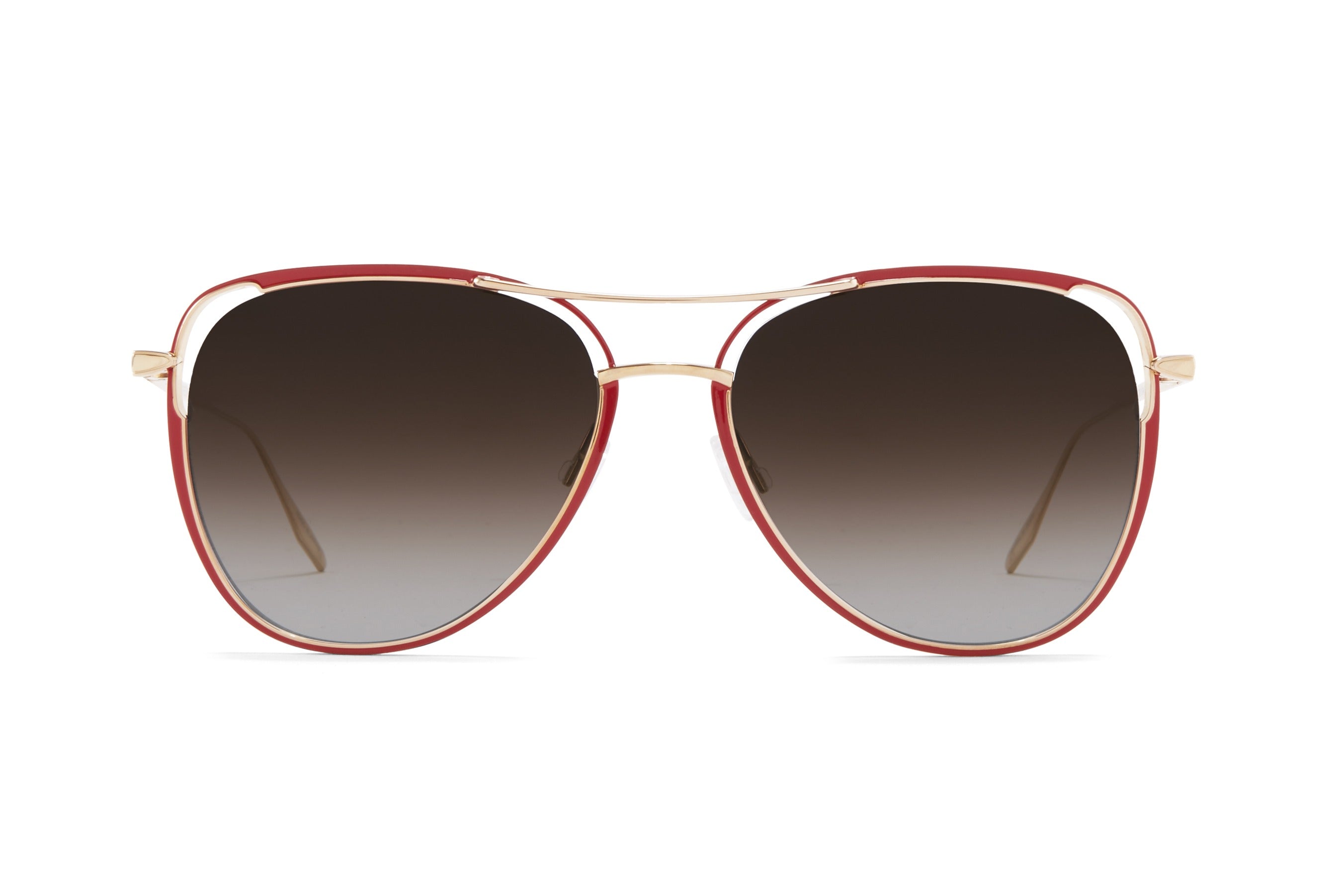 Barton Perreira Marquee sunglasses in Gold / Crimson Enamel / Smokey Topaz at Visionary Optics NYC
