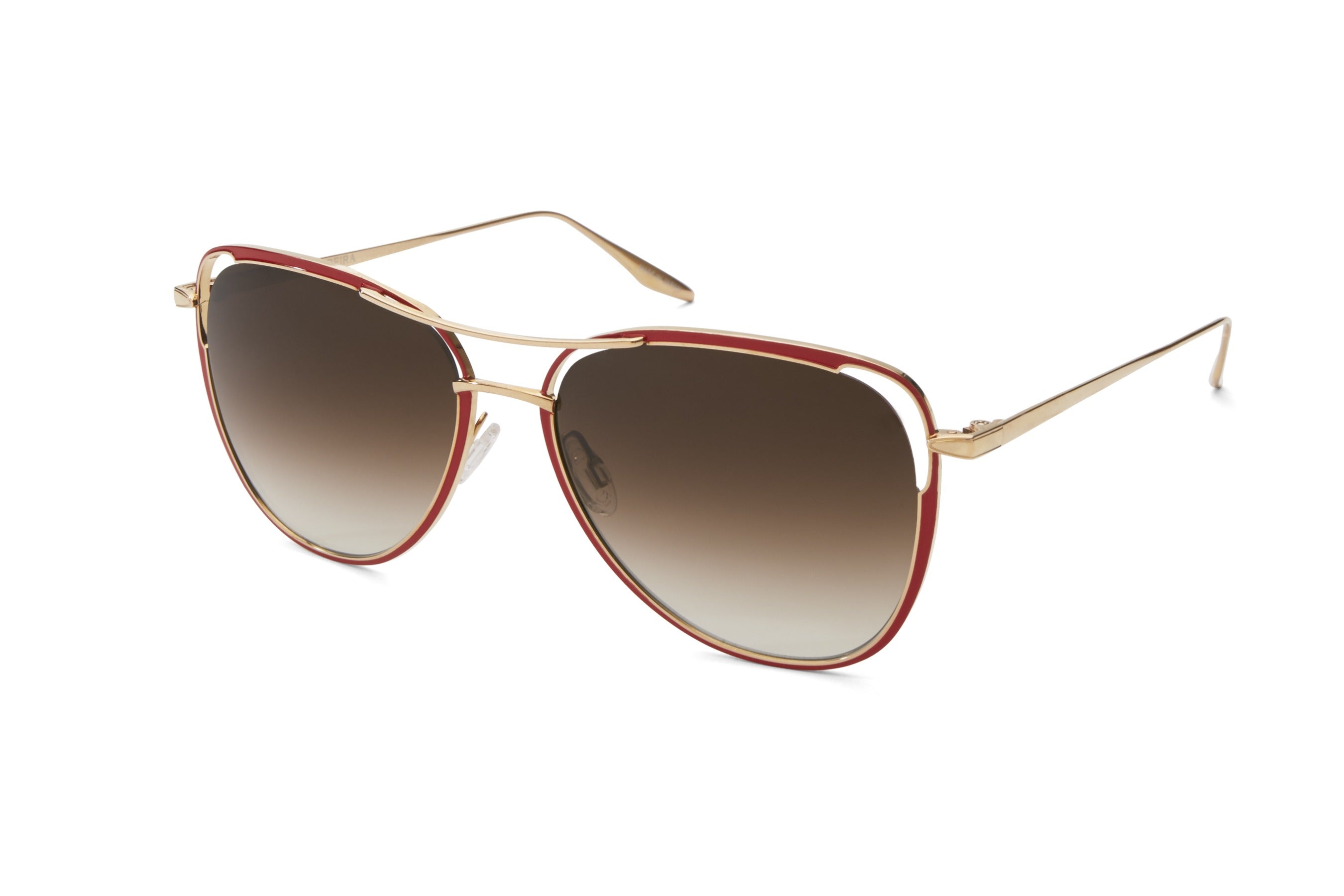 Barton Perreira Marquee sunglasses in Gold / Crimson Enamel / Smokey Topaz at Visionary Optics NYC