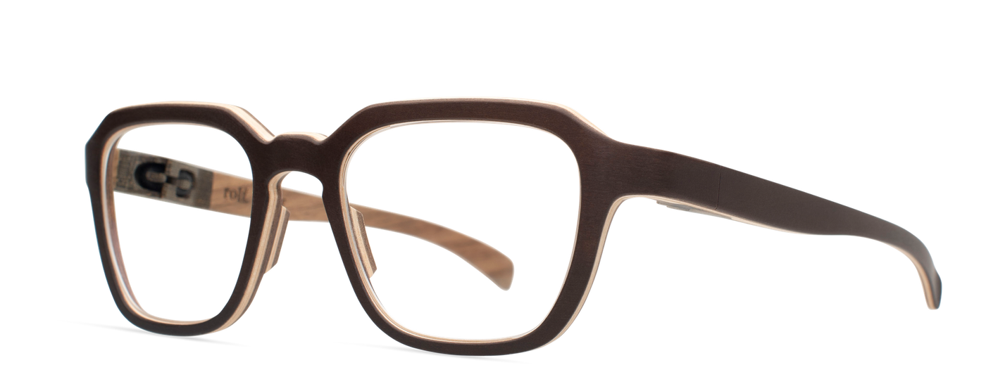 A Rolf frame in smoked cherry, maple and walnut